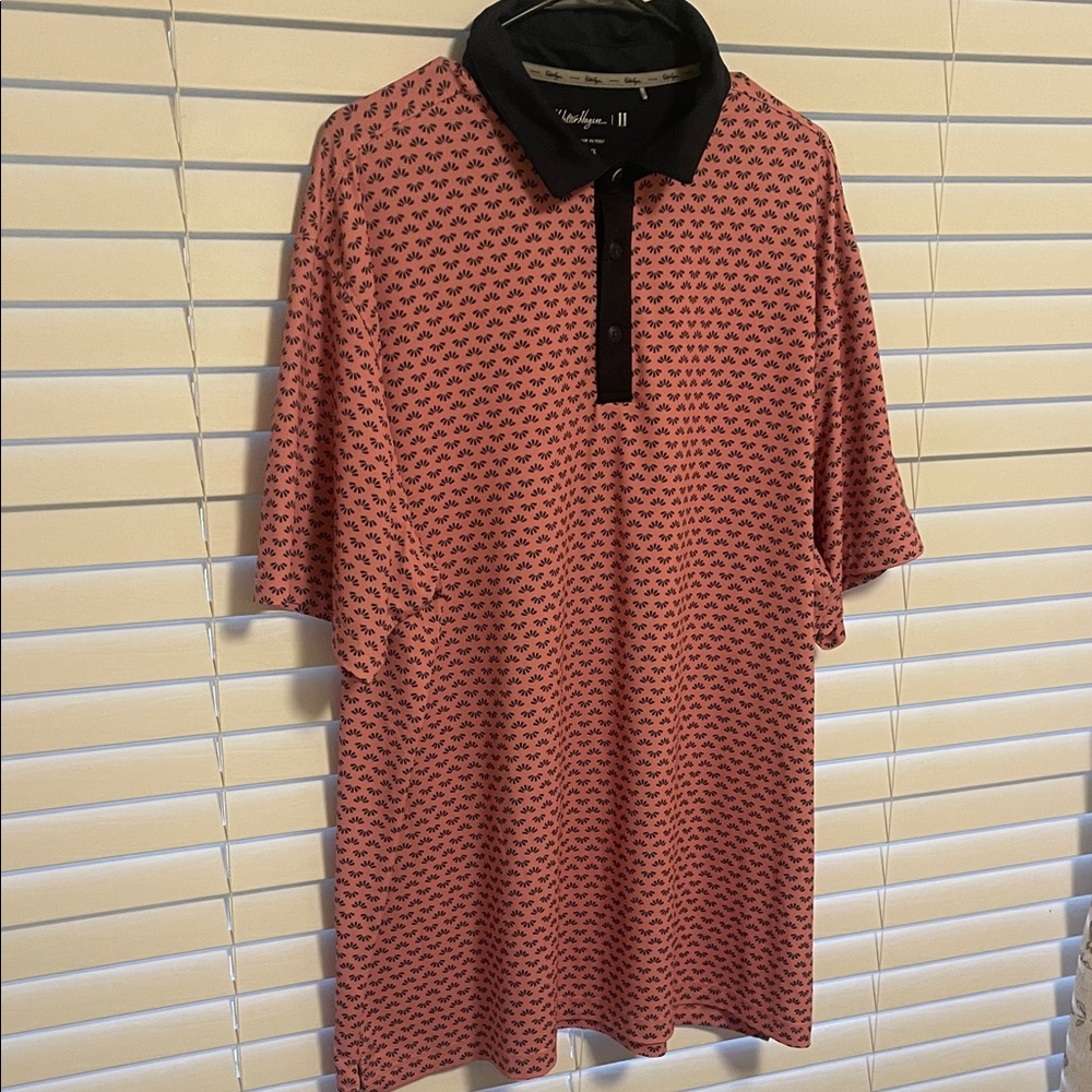 Walter Hagen Men’s Golf Polo - Pink and Navy Blue Pattern